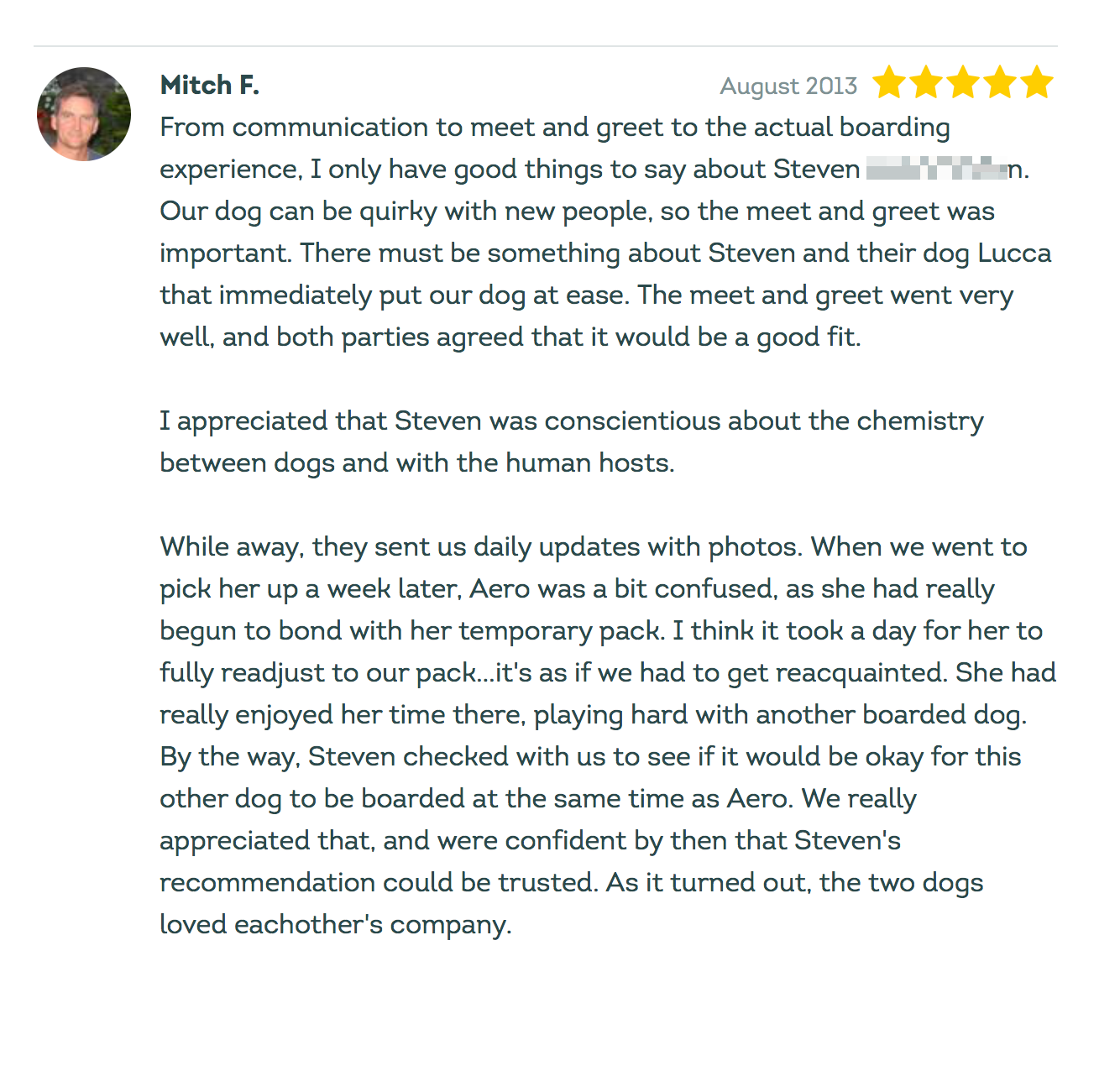 Rover five-star review — Mitch, Beaverton, Oregon