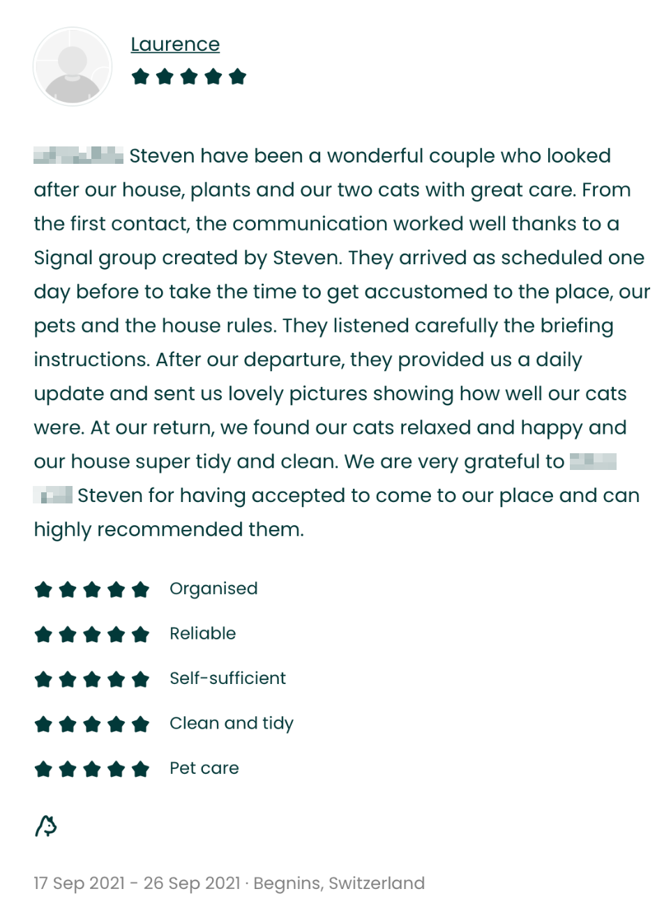 TrustedHousesitters review — Begnins, Switzerland