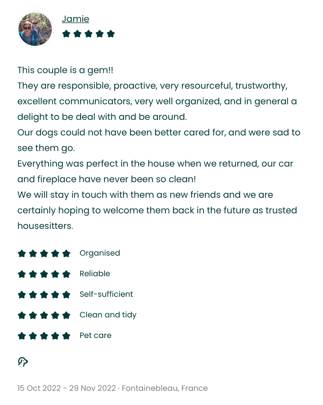 TrustedHousesitters review — Fontainebleau