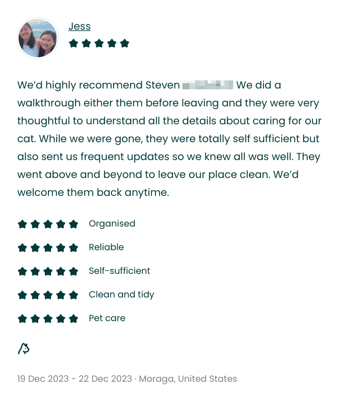 TrustedHousesitters review — Moraga, California