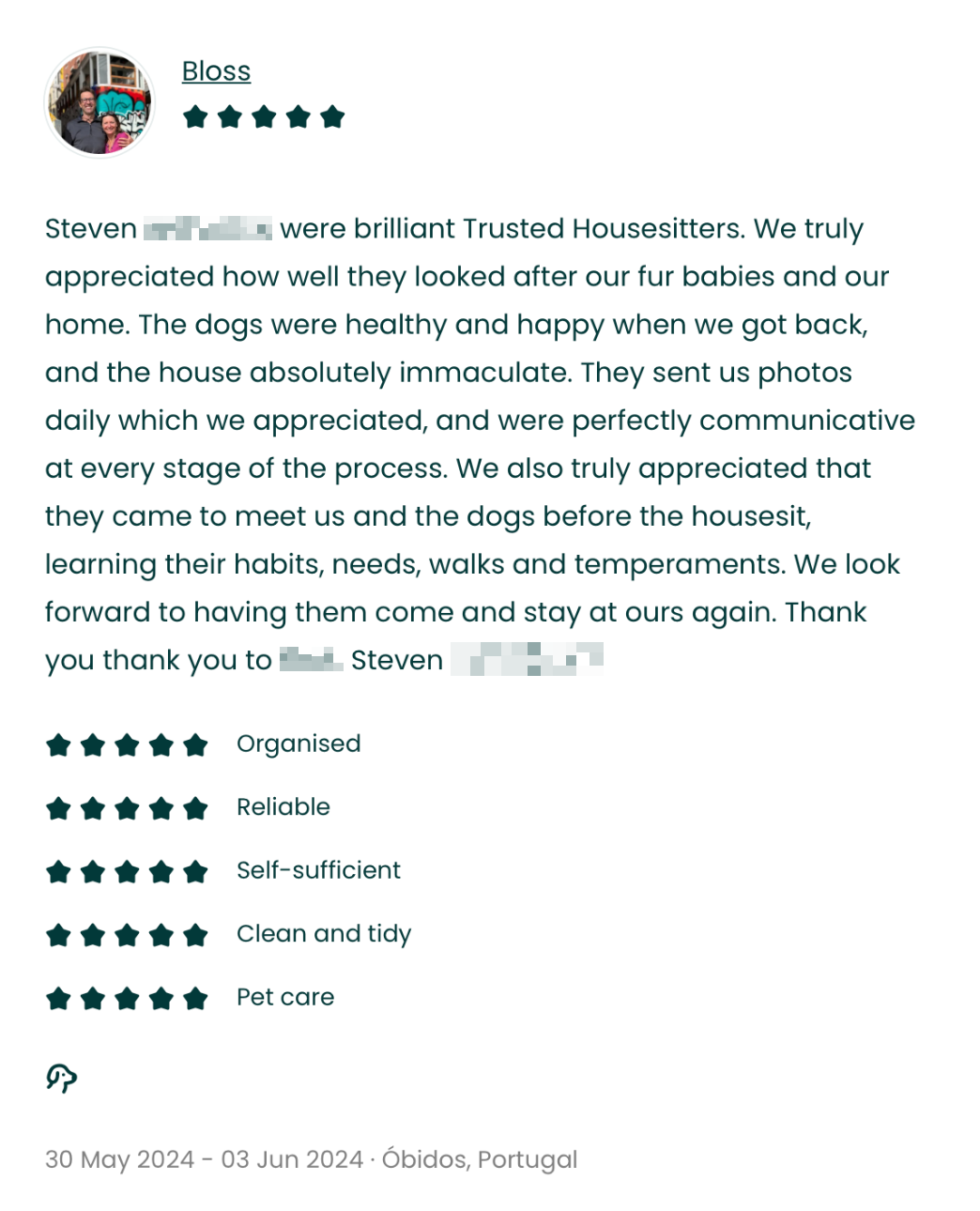 TrustedHousesitters review — Óbidos, Portugal