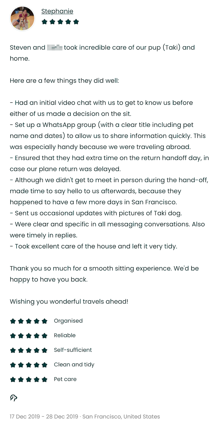 TrustedHousesitters review — San Francisco